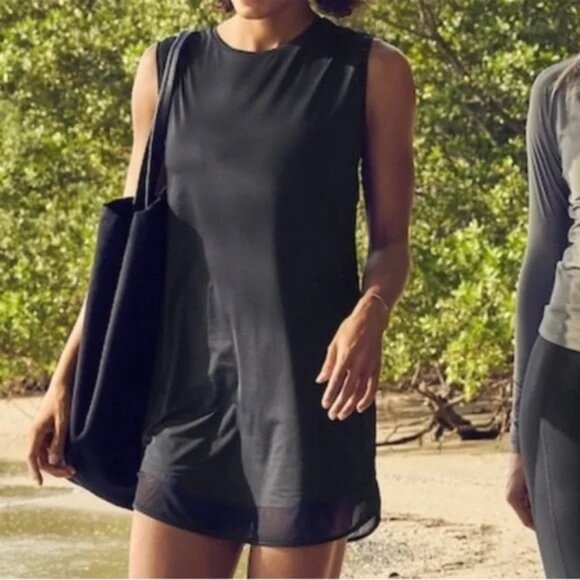 Athleta Sunlover SPF Black Mesh Hem Tank Dress Large - Picture 2 of 10